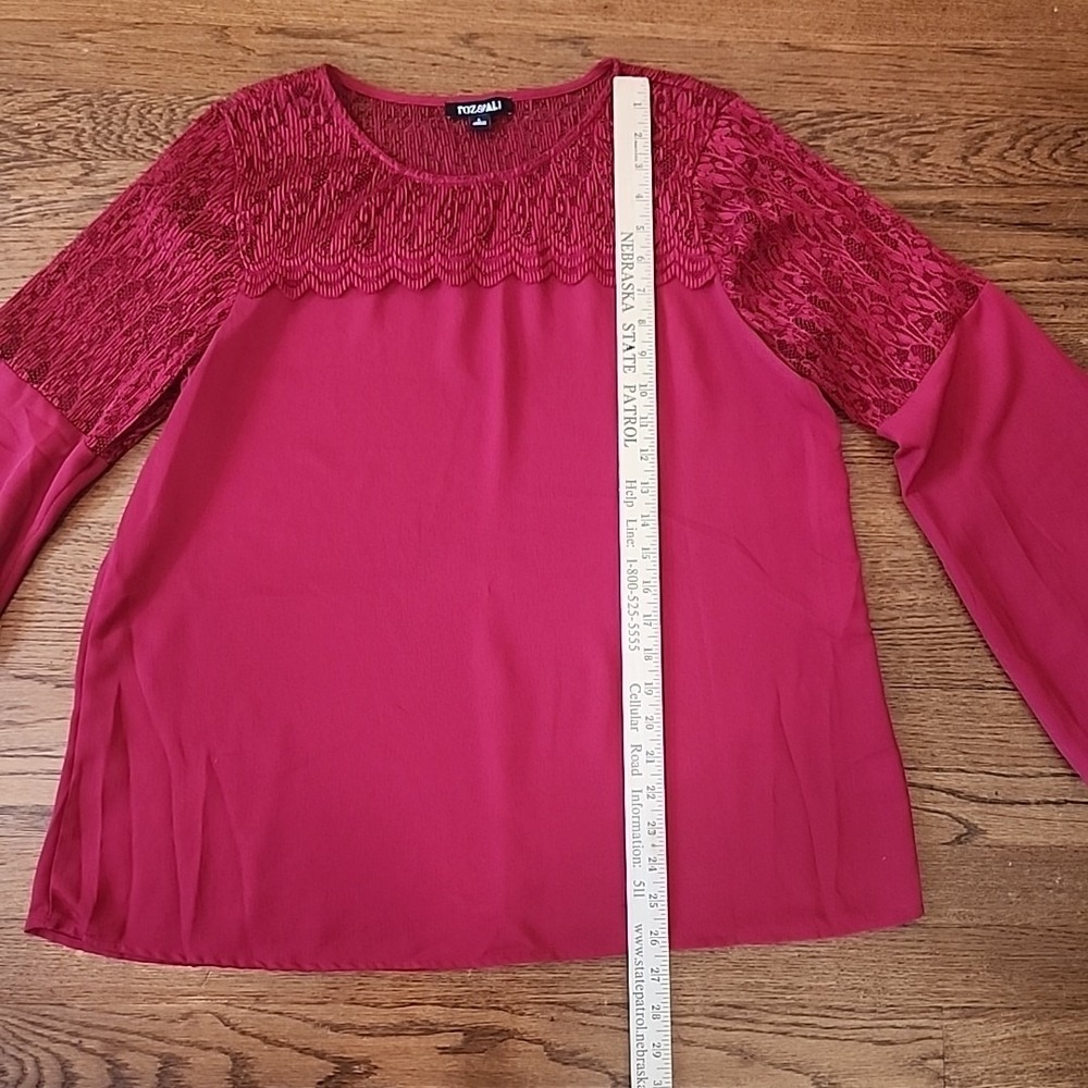Roz & Ali Maroon Red Lace Women Top Size Large Bell Sleeve Fairy Whimsical Flowy - Picture 5 of 14